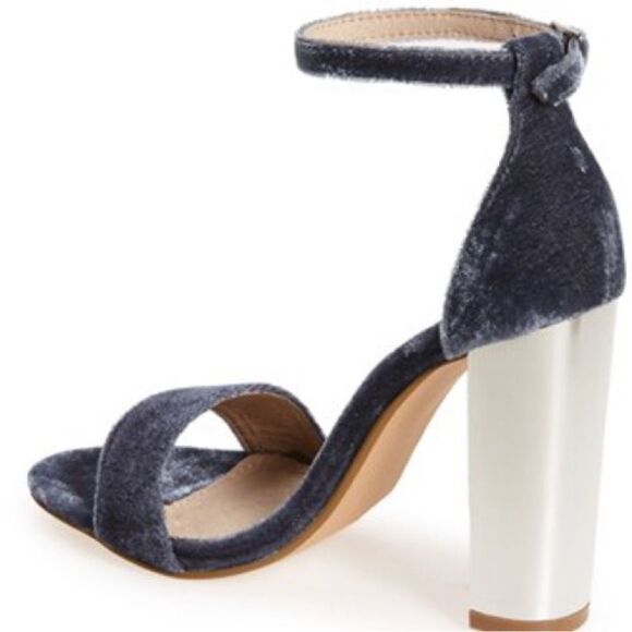 Steve Madden Carrsonv Blue Gray Velvet Ankle Strap Mirror Heels - Picture 2 of 9